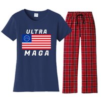 Ultra MAGA Betsy Ross 1776 Flag Trump 2024 Anti Biden Women's Flannel Pajama Set