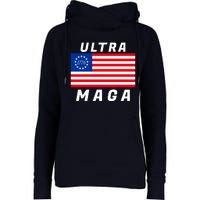 Ultra MAGA Betsy Ross 1776 Flag Trump 2024 Anti Biden Womens Funnel Neck Pullover Hood