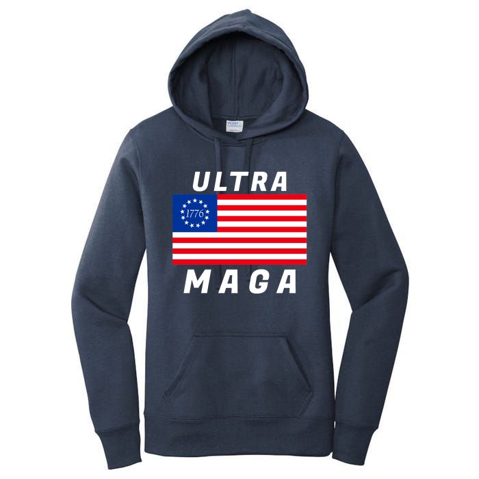 Ultra MAGA Betsy Ross 1776 Flag Trump 2024 Anti Biden Women's Pullover Hoodie