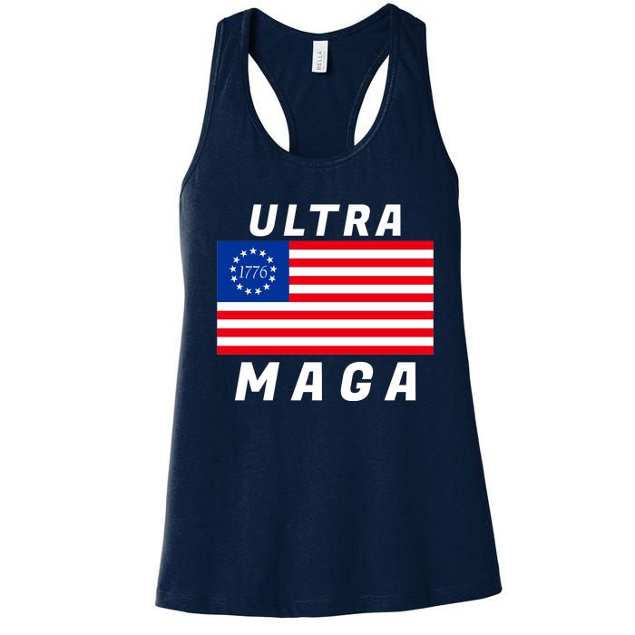 Ultra MAGA Betsy Ross 1776 Flag Trump 2024 Anti Biden Women's Racerback Tank