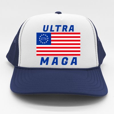 Ultra MAGA Betsy Ross 1776 Flag Trump 2024 Anti Biden Trucker Hat