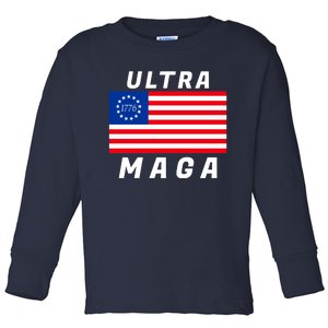 Ultra MAGA Betsy Ross 1776 Flag Trump 2024 Anti Biden Toddler Long Sleeve Shirt