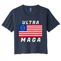 Ultra MAGA Betsy Ross 1776 Flag Trump 2024 Anti Biden Women's Crop Top Tee