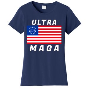 Ultra MAGA Betsy Ross 1776 Flag Trump 2024 Anti Biden Women's T-Shirt