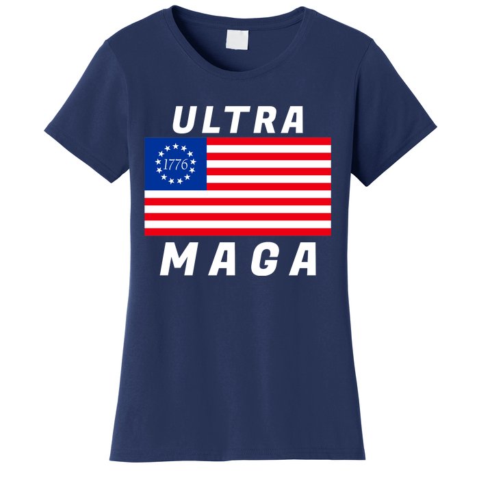 Ultra MAGA Betsy Ross 1776 Flag Trump 2024 Anti Biden Women's T-Shirt