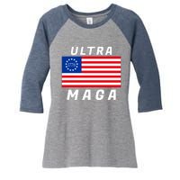 Ultra MAGA Betsy Ross 1776 Flag Trump 2024 Anti Biden Women's Tri-Blend 3/4-Sleeve Raglan Shirt