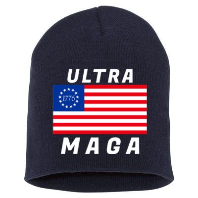 Ultra MAGA Betsy Ross 1776 Flag Trump 2024 Anti Biden Short Acrylic Beanie