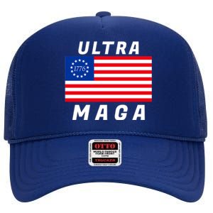 Ultra MAGA Betsy Ross 1776 Flag Trump 2024 Anti Biden High Crown Mesh Back Trucker Hat