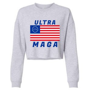 Ultra MAGA Betsy Ross 1776 Flag Trump 2024 Anti Biden Cropped Pullover Crew