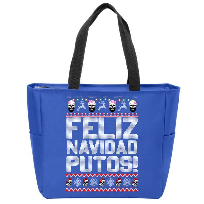 Ugly Mexican Christmas Feliz Navidad Putos Funny Gift Zip Tote Bag