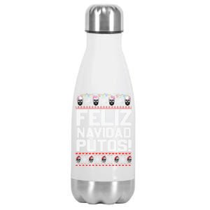 Ugly Mexican Christmas Feliz Navidad Putos Funny Gift Stainless Steel Insulated Water Bottle