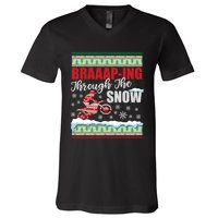 Ugly Motocross Christmas Braaap Through The Snow V-Neck T-Shirt