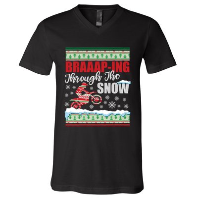 Ugly Motocross Christmas Braaap Through The Snow V-Neck T-Shirt