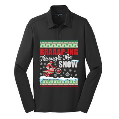 Ugly Motocross Christmas Braaap Through The Snow Silk Touch Performance Long Sleeve Polo