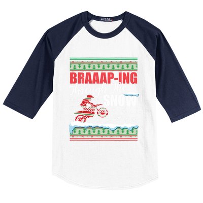 Ugly Motocross Christmas Braaap Through The Snow Baseball Sleeve Shirt