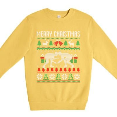 Ugly Merry Christmas Wrestling Wrestler Santa Xmas Costume Premium Crewneck Sweatshirt