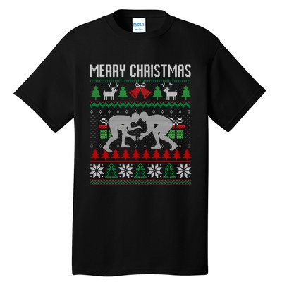 Ugly Merry Christmas Wrestling Wrestler Santa Xmas Costume Tall T-Shirt