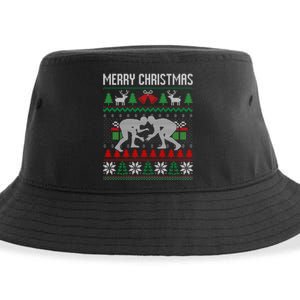 Ugly Merry Christmas Wrestling Wrestler Santa Xmas Costume Sustainable Bucket Hat