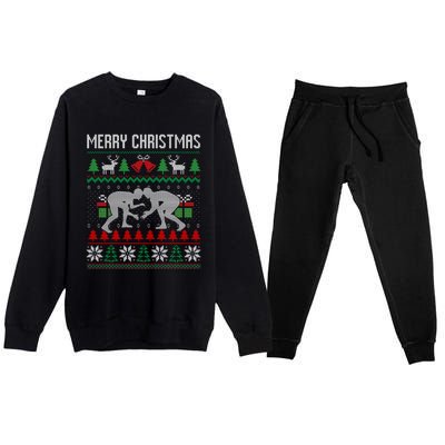 Ugly Merry Christmas Wrestling Wrestler Santa Xmas Costume Premium Crewneck Sweatsuit Set