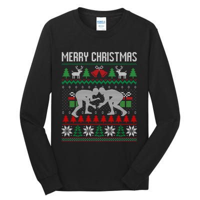 Ugly Merry Christmas Wrestling Wrestler Santa Xmas Costume Tall Long Sleeve T-Shirt