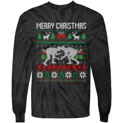 Ugly Merry Christmas Wrestling Wrestler Santa Xmas Costume Tie-Dye Long Sleeve Shirt