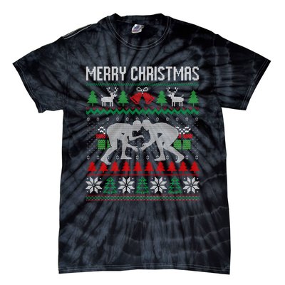 Ugly Merry Christmas Wrestling Wrestler Santa Xmas Costume Tie-Dye T-Shirt