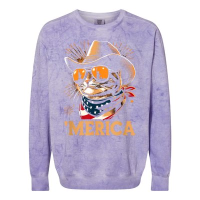 Usa Merica Cat 4th Of July Funny Patriotic Colorblast Crewneck Sweatshirt