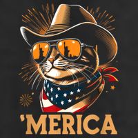 Usa Merica Cat 4th Of July Funny Patriotic 7 Panel Mesh Trucker Snapback Hat