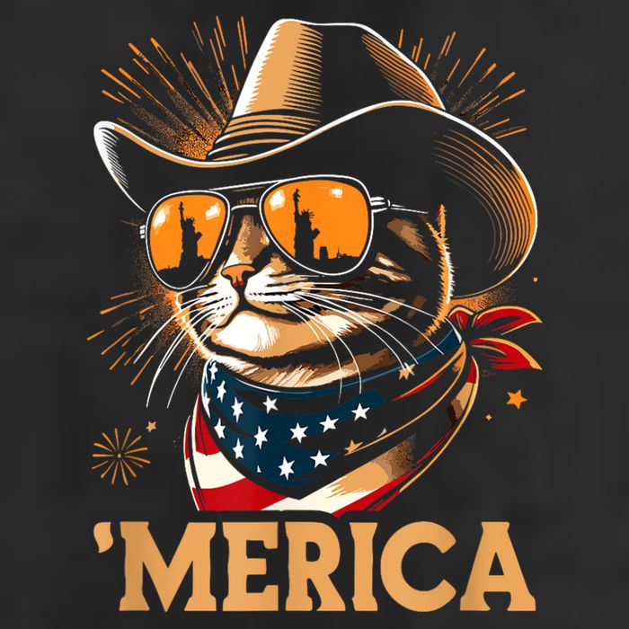 Usa Merica Cat 4th Of July Funny Patriotic 7 Panel Mesh Trucker Snapback Hat