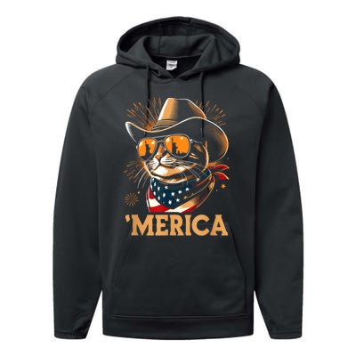 Usa Merica Cat 4th Of July Funny Patriotic Performance Fleece Hoodie