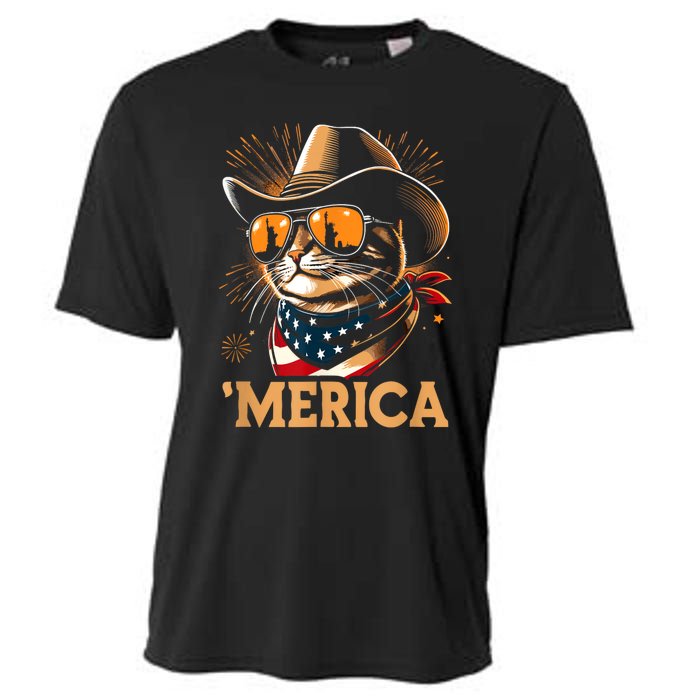 Usa Merica Cat 4th Of July Funny Patriotic Cooling Performance Crew T-Shirt