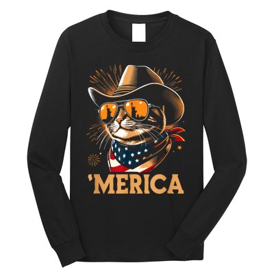 Usa Merica Cat 4th Of July Funny Patriotic Long Sleeve Shirt