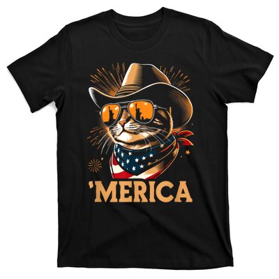 Usa Merica Cat 4th Of July Funny Patriotic T-Shirt