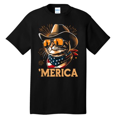 Usa Merica Cat 4th Of July Funny Patriotic Tall T-Shirt