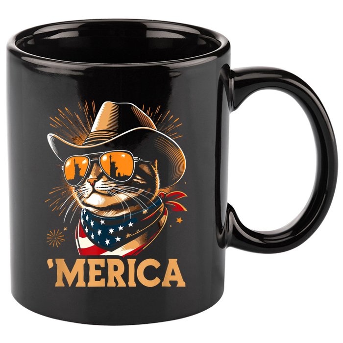 Usa Merica Cat 4th Of July Funny Patriotic 11oz C Handle Ceramic Mug