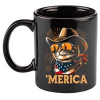 Usa Merica Cat 4th Of July Funny Patriotic 11oz C Handle Ceramic Mug