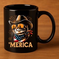 Usa Merica Cat 4th Of July Funny Patriotic 11oz C Handle Ceramic Mug