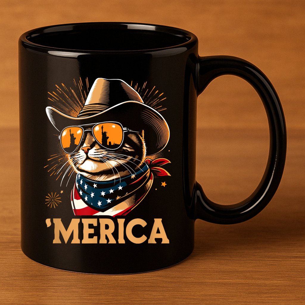 Usa Merica Cat 4th Of July Funny Patriotic 11oz C Handle Ceramic Mug