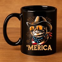 Usa Merica Cat 4th Of July Funny Patriotic 11oz C Handle Ceramic Mug