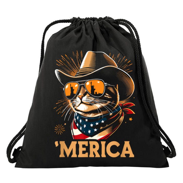 Usa Merica Cat 4th Of July Funny Patriotic Drawstring Bag