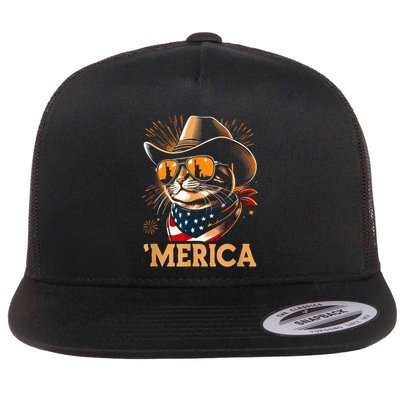 Usa Merica Cat 4th Of July Funny Patriotic Flatbill Hat