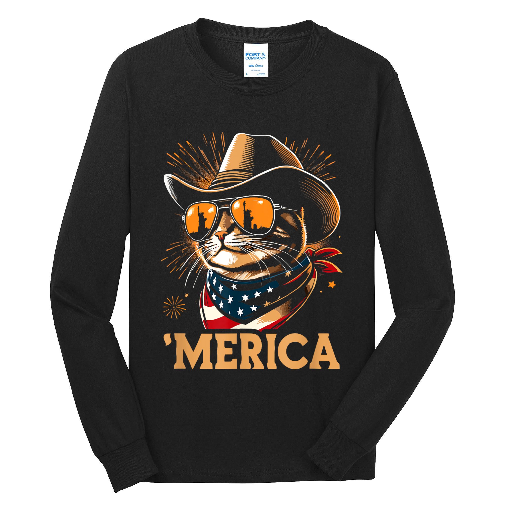 Usa Merica Cat 4th Of July Funny Patriotic Tall Long Sleeve T-Shirt