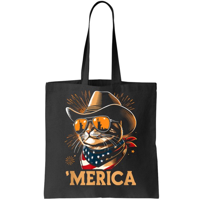 Usa Merica Cat 4th Of July Funny Patriotic Tote Bag