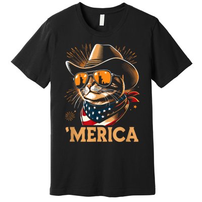 Usa Merica Cat 4th Of July Funny Patriotic Premium T-Shirt