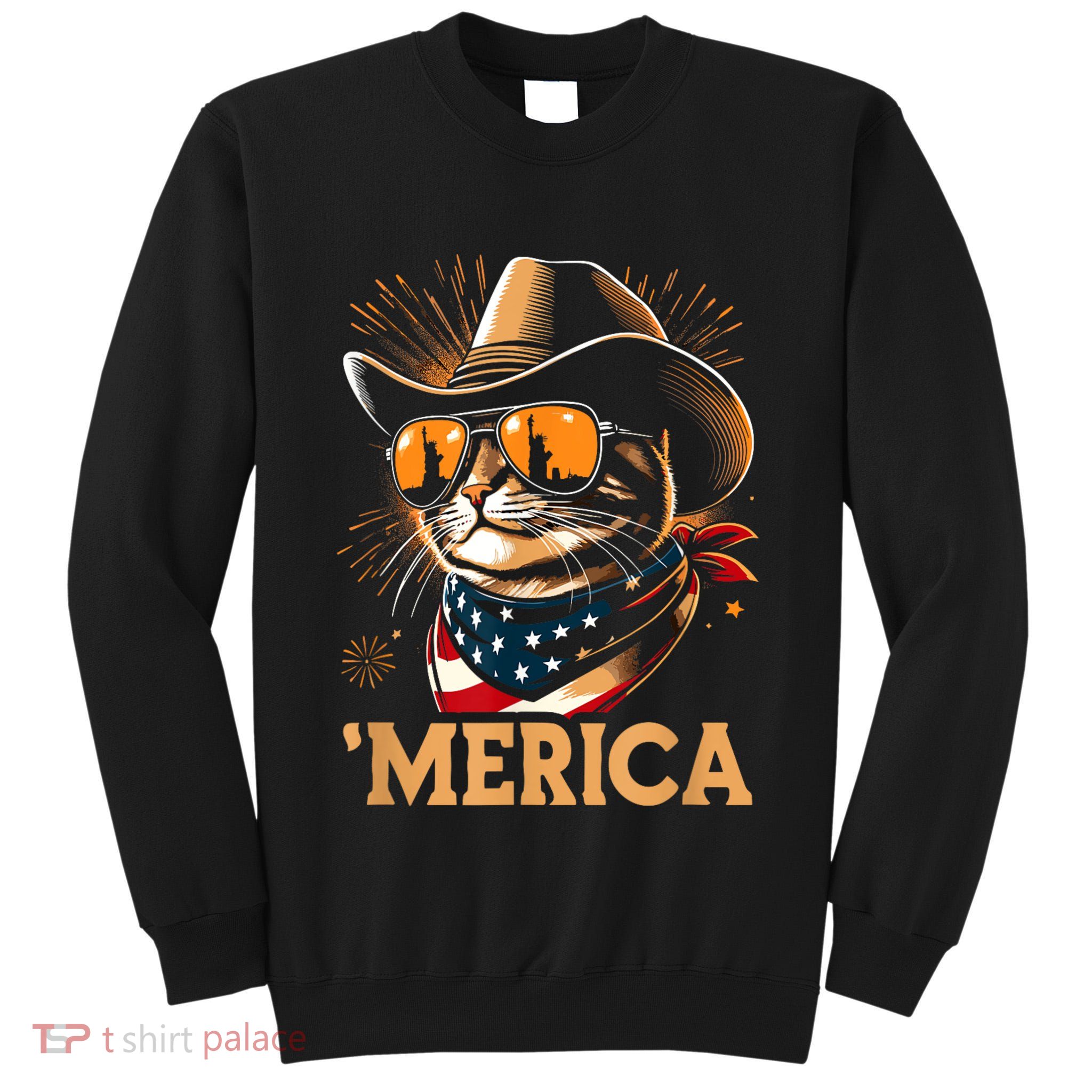 Usa Merica Cat 4th Of July Funny Patriotic Tall Sweatshirt