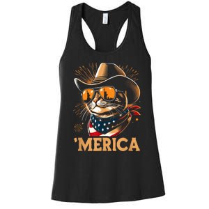 Usa Merica Cat 4th Of July Funny Patriotic Women's Racerback Tank