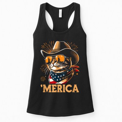 Usa Merica Cat 4th Of July Funny Patriotic Womens Tank Top
