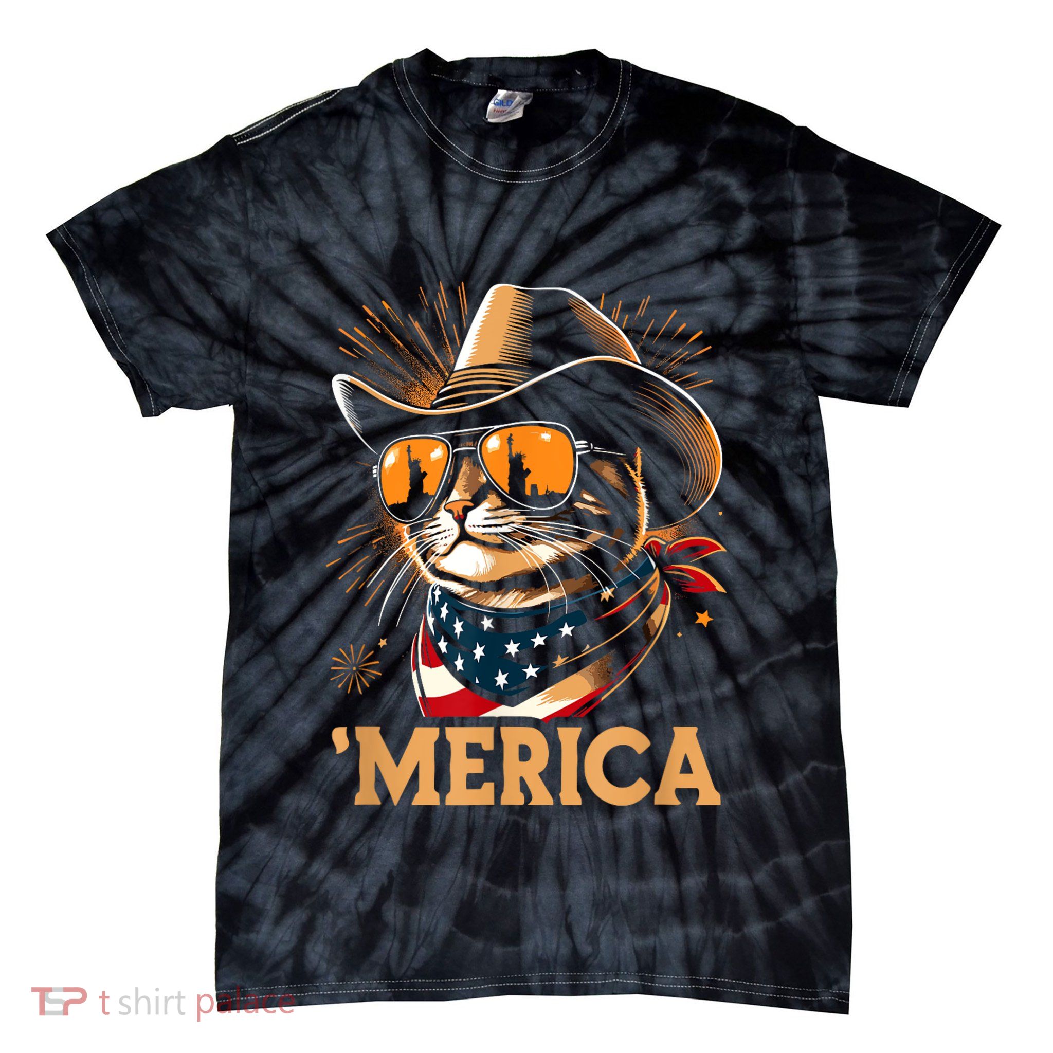 Usa Merica Cat 4th Of July Funny Patriotic Tie-Dye T-Shirt