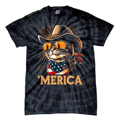 Usa Merica Cat 4th Of July Funny Patriotic Tie-Dye T-Shirt