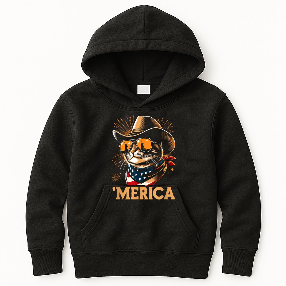 Usa Merica Cat 4th Of July Funny Patriotic Kids Hoodie